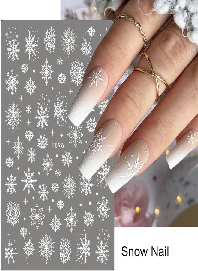 BSBTBZ 8PCS Snowflake Nail Art Stickers White Glitter Snow Nail Design 3D Self Adhesive Nail Decals Snowflakes Sticker for Nails Art Accessories Shiny Decal Manicure Winter New Year Christmas Nail Decoration - Image 5